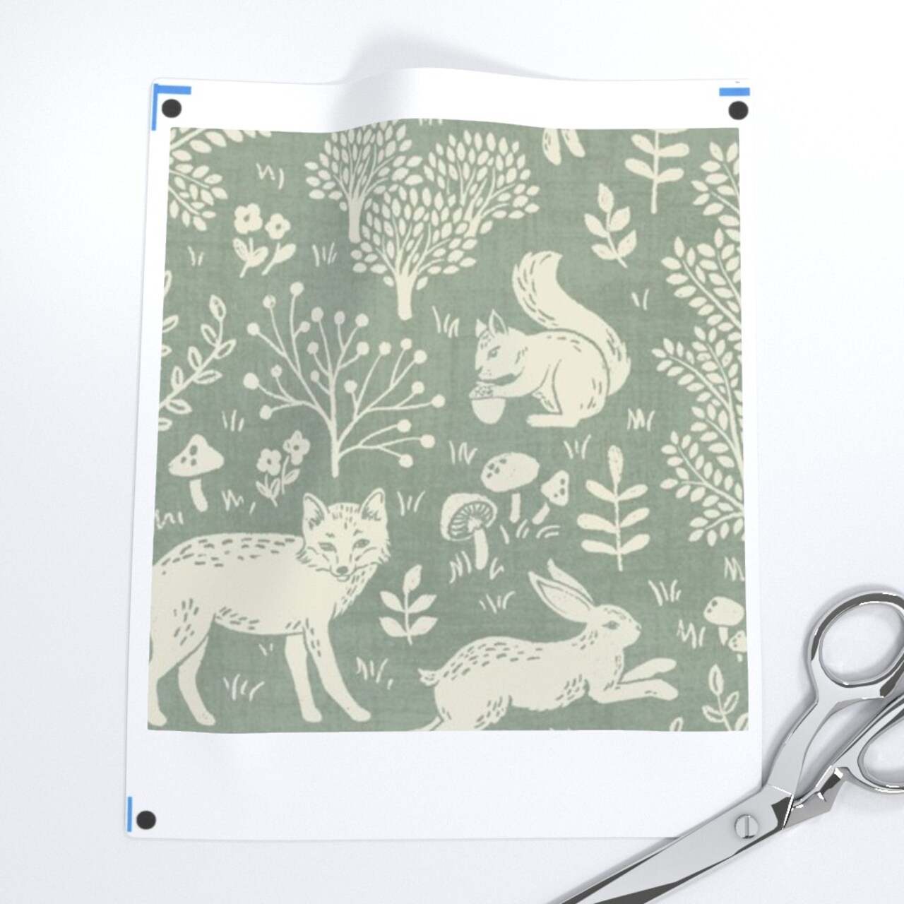 Green Botanical Scandinavian Nursery Forest Animals Deer Fox Rabbit Squirrel Country Rustic Farmhouse Cottagecore Neutral Custom Printed Fabric by Spoonflower Various Fabrics by the Yard or Fat Quarter